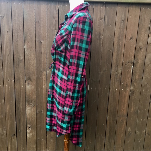 Just Fab | Red/Green Button Down Tie Tunic/Dress - Picture 4 of 8